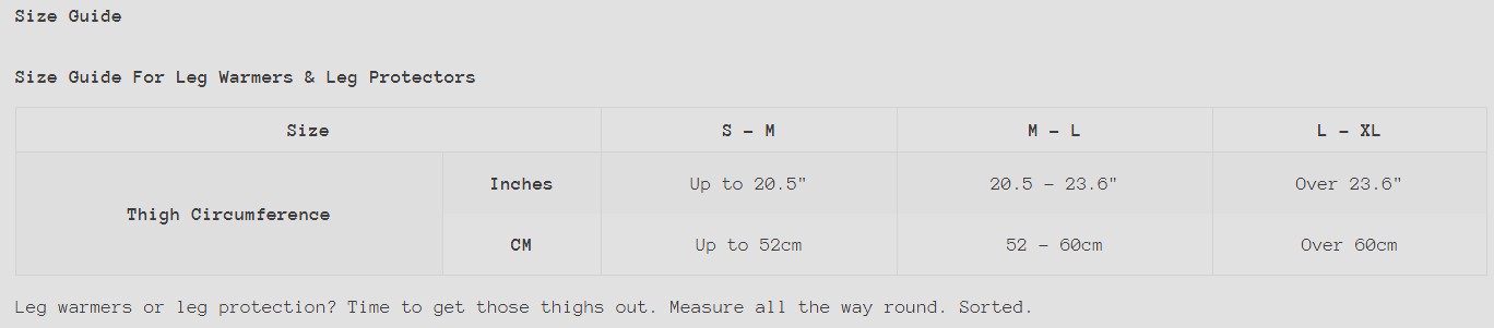 Endura Knee pads size guide